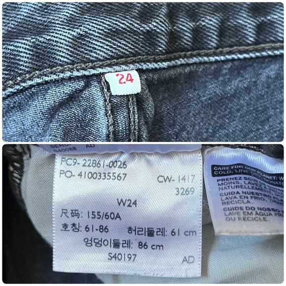 Levi’s Wedgie Icon Button Fly Black Wash Distressed Jean Size 24 Grunge Punk - Picture 10 of 12